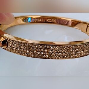 Michael Kors Rose Gold Crystal Pavé Hinged Bangle Bracelet